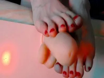 toes with red polish in oil footjob masturbation by march foxie